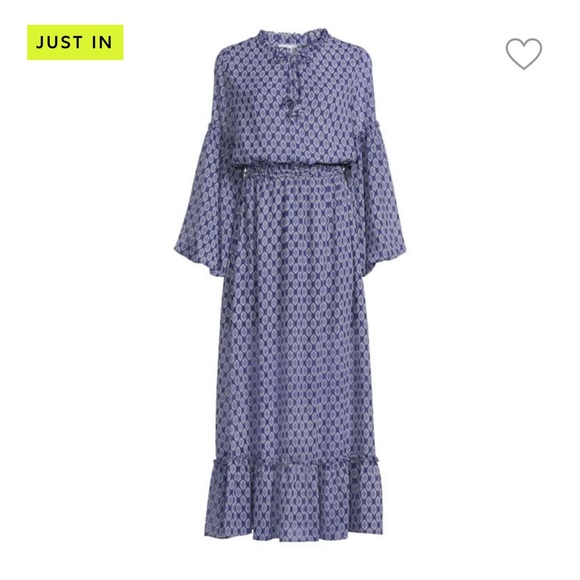 Miss Los Angeles Amata Geometric Peasant Maxi Dress XS Blue White - Picture 7 of 7